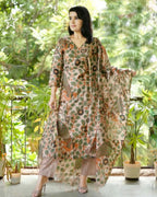 ANNI DESIGNER Womens Cotton Blend Straight Printed Kurta with Pant & Dupatta (Uskana Beige_L_Cream_Large)