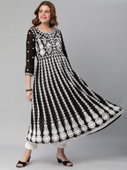 ANNI DESIGNER Anarkali Women s Kurta Georgette Regular Fit, Black, Large