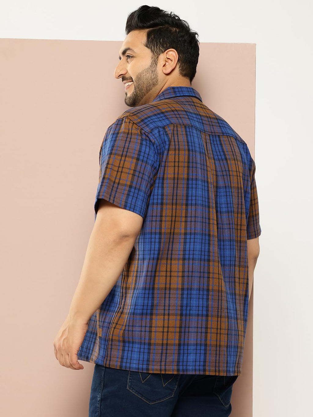 Thomas Scott Men | Short Sleeves | Regular Fit Plus Size | Windowpane Checks | 100% Cotton | Cuban Collar | Casual Shirt(TS1733_