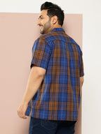Thomas Scott Men | Short Sleeves | Regular Fit Plus Size | Windowpane Checks | 100% Cotton | Cuban Collar | Casual Shirt(TS1733_