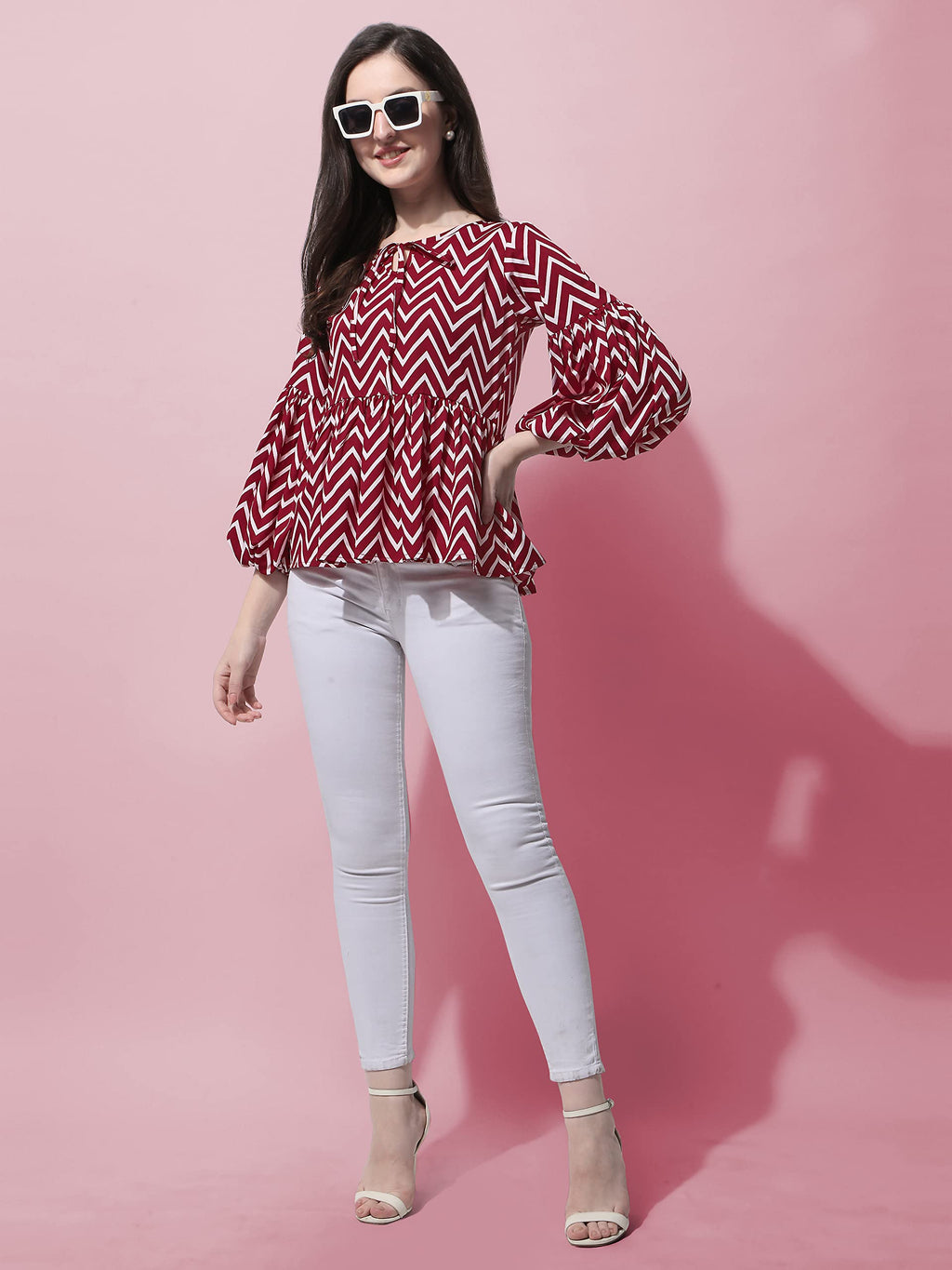 OOMPH! Peplum Tops for Women, red - mt398