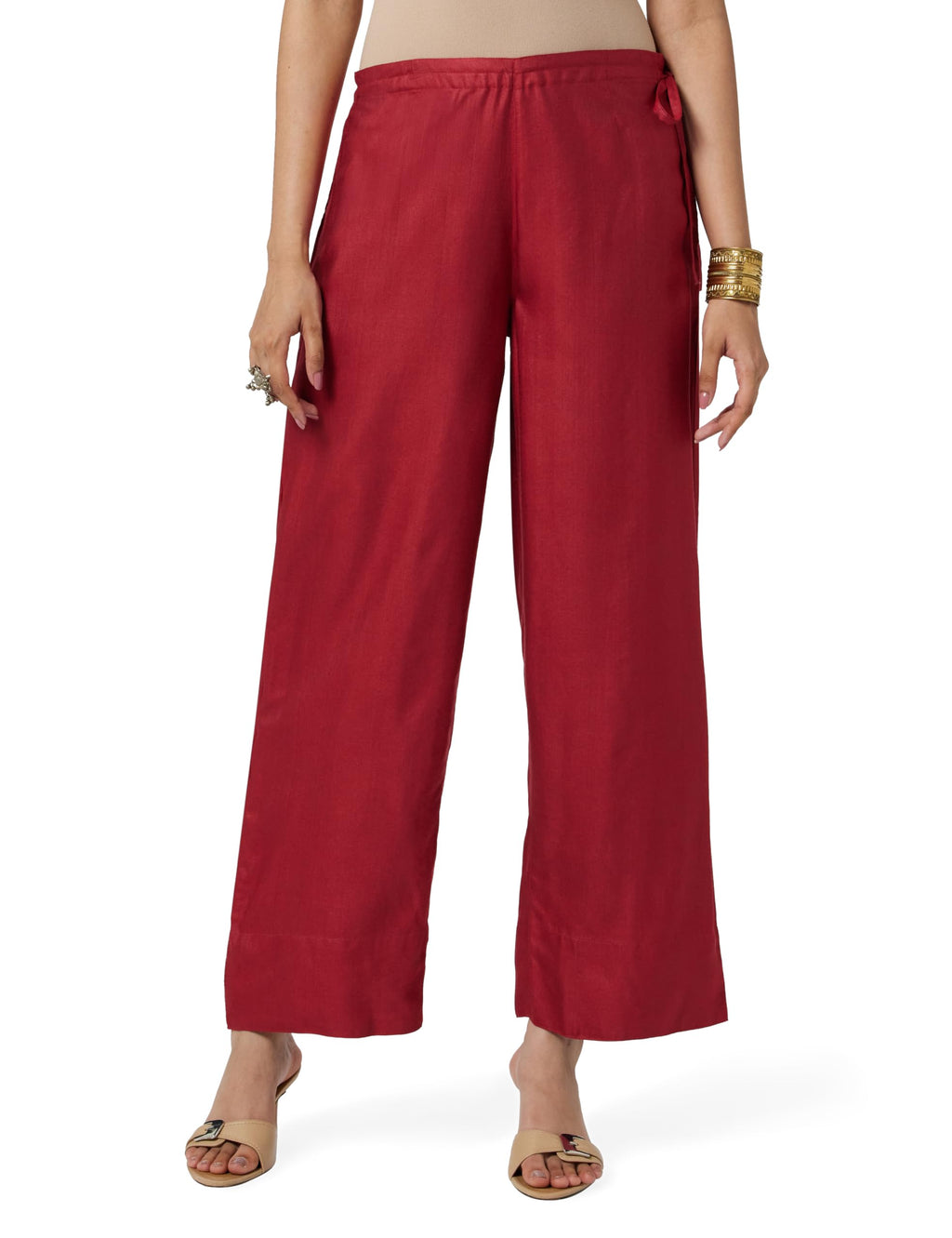Fabindia Women Tussar Ijar Pant Viscose_L Maroon