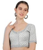 Pujia Mills Womens Heavy Silver Jari Thread Readymade Blouse for Saree Lehenga (White, 36)