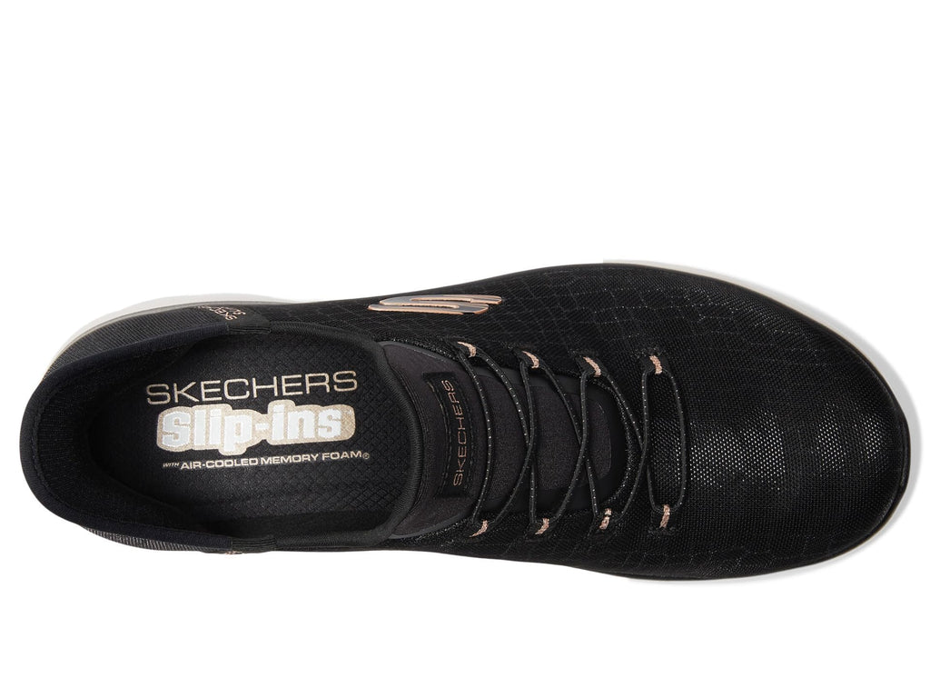Skechers Women's Hands Free Slip-ins Summits Classy Night Sneaker, Black Rose Gold, 7.5