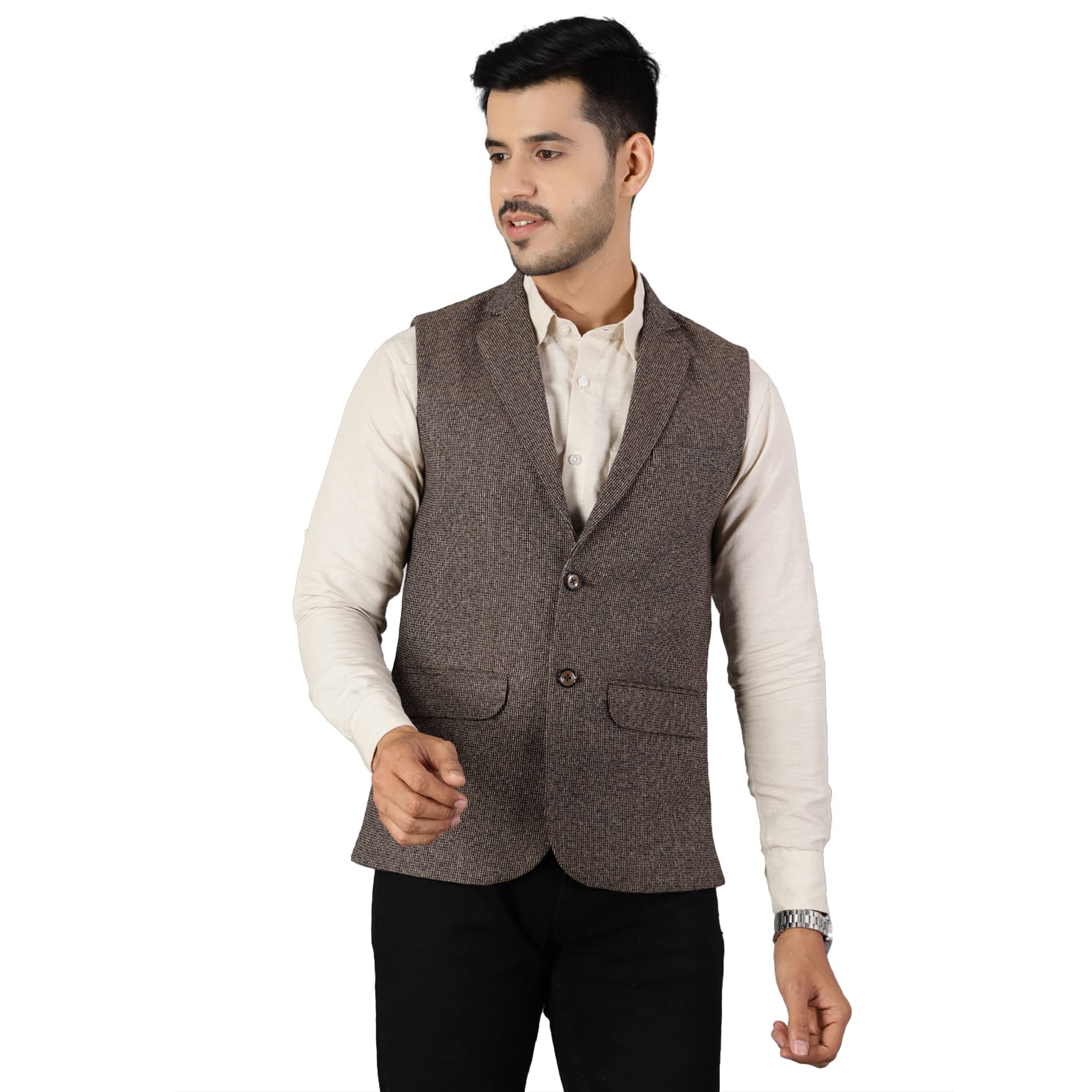 Wintage Men'S Tweed Brown Modi Nehru Jacket: 42/L