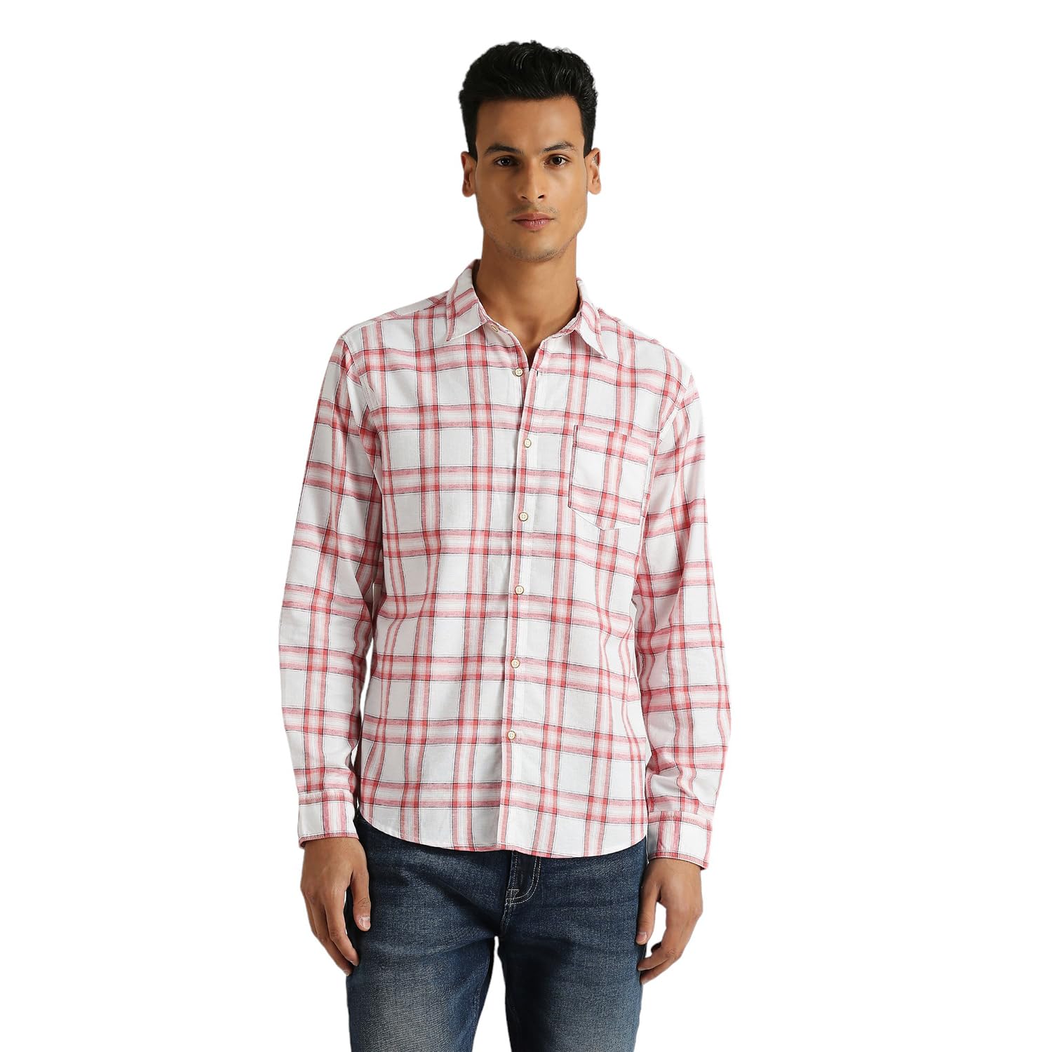Pepe Jeans MenS Checkered Regular Fit Shirt (Pm308680_Peach Orange