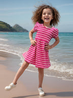 A.T.U.N. (ALL THINGS UBER NICE) Short Sleeve Pink Striped Alice Dress for Girls