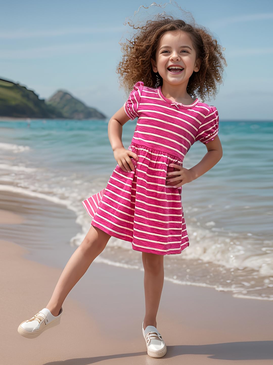 A.T.U.N. (ALL THINGS UBER NICE) Short Sleeve Pink Striped Alice Dress for Girls