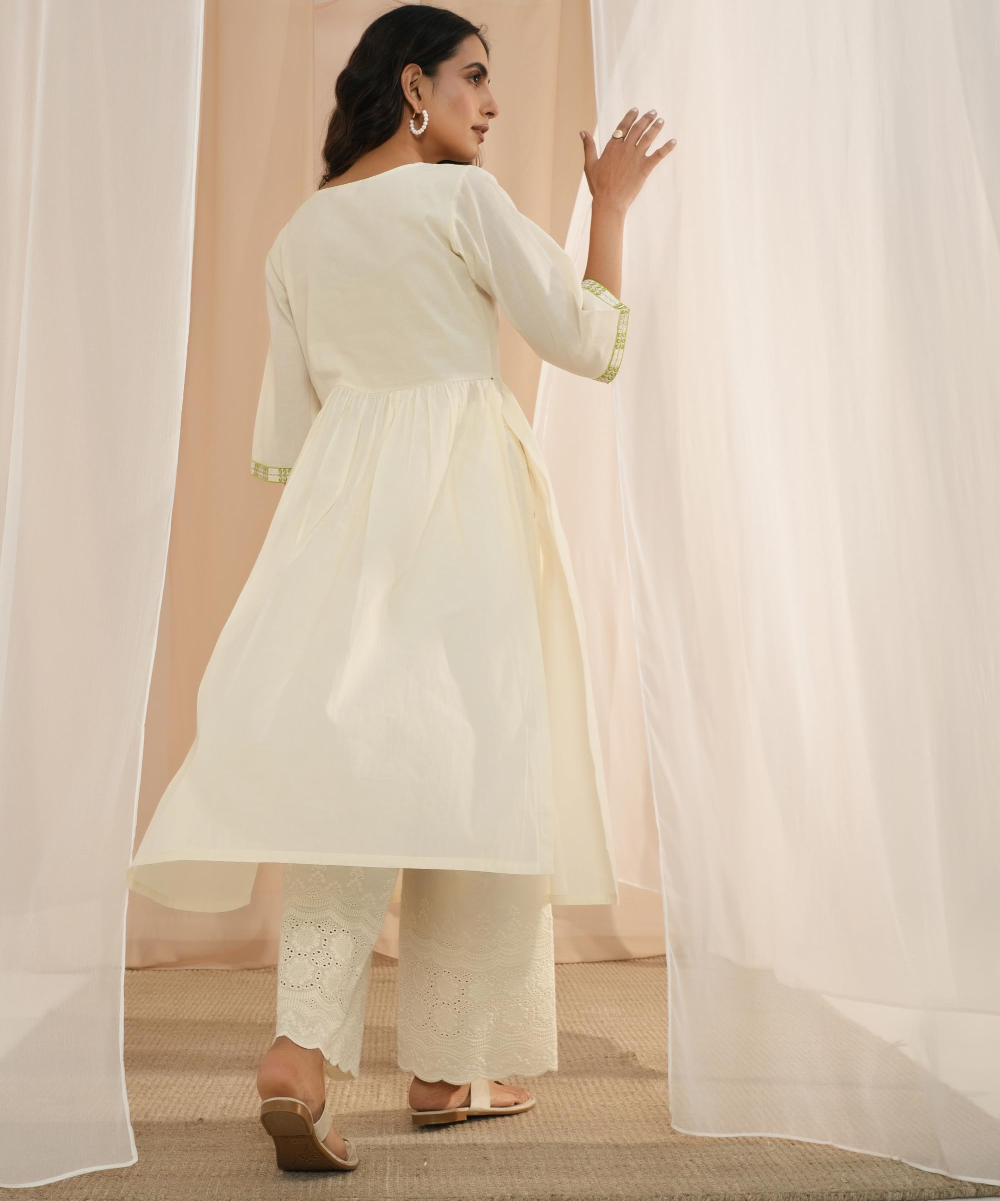Libas WomenS Cotton Printed A-Line Kurta (26726_Off White