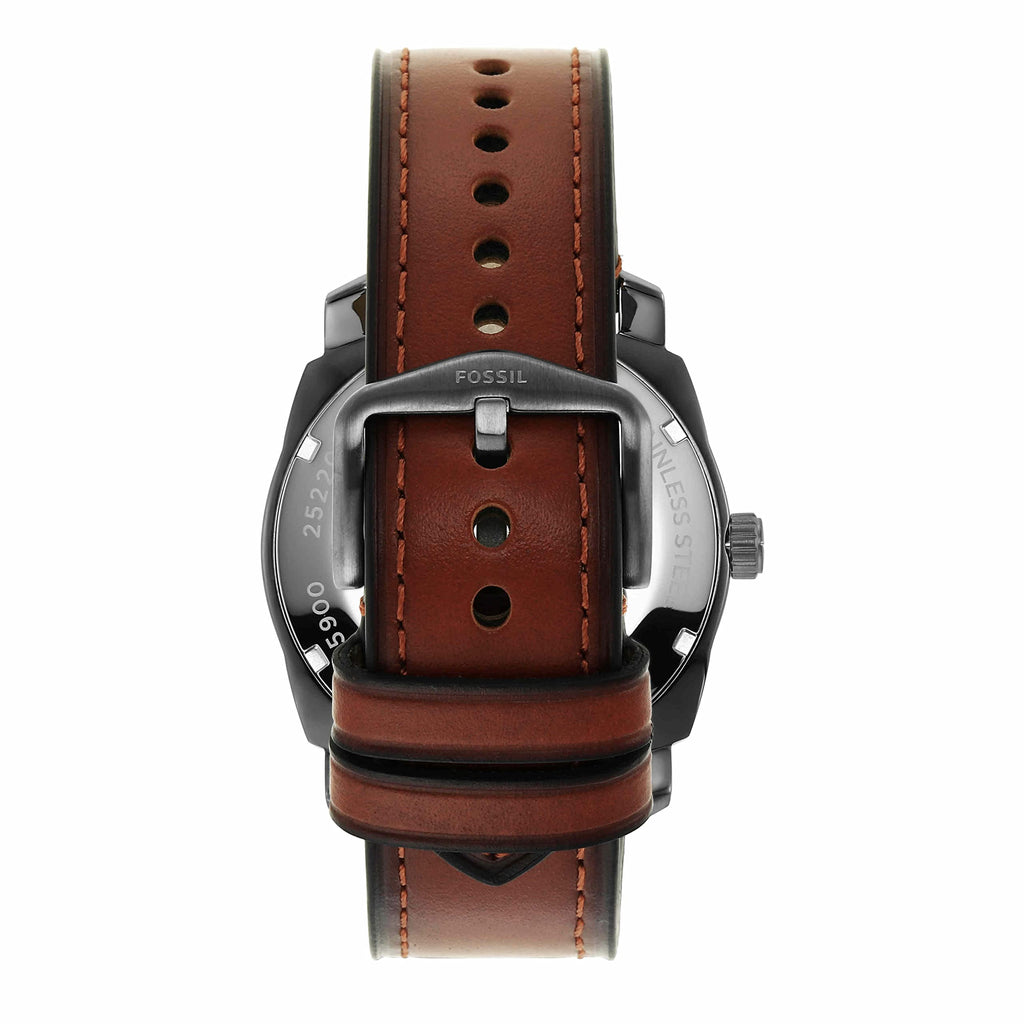 Fossil Men's Machine Quartz Stainless Steel and Leather Three-Hand Watch, Color: Smoke, Amber (Model: FS5900)