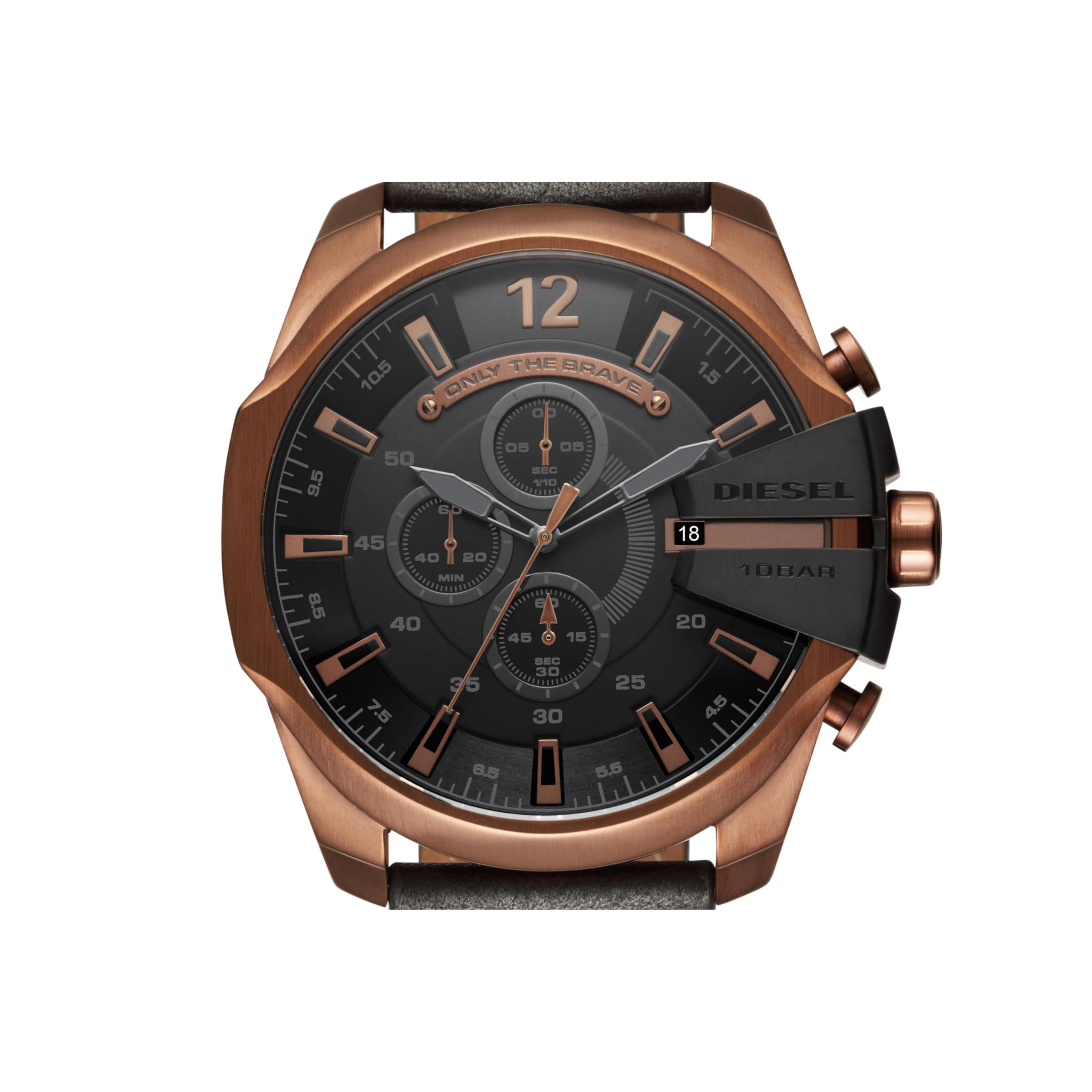 Diesel Mega Chief Stainless Steel and Leather Chronograph Men's Watch, Color: Rose Gold, Black (Model: DZ4459)