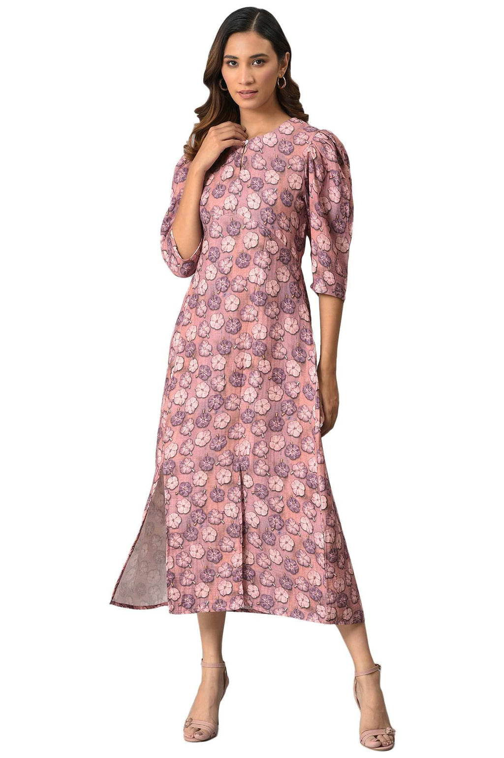 W For Woman WomenS Cotton Pink Floral Printed Vaccy Dress Ankle Length 22Now18466-119646