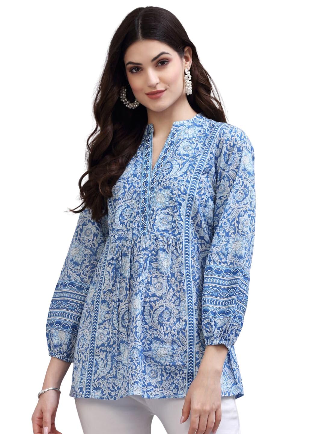 rytras Womens Floral Printed Cotton Top(Blue,XX-Large)