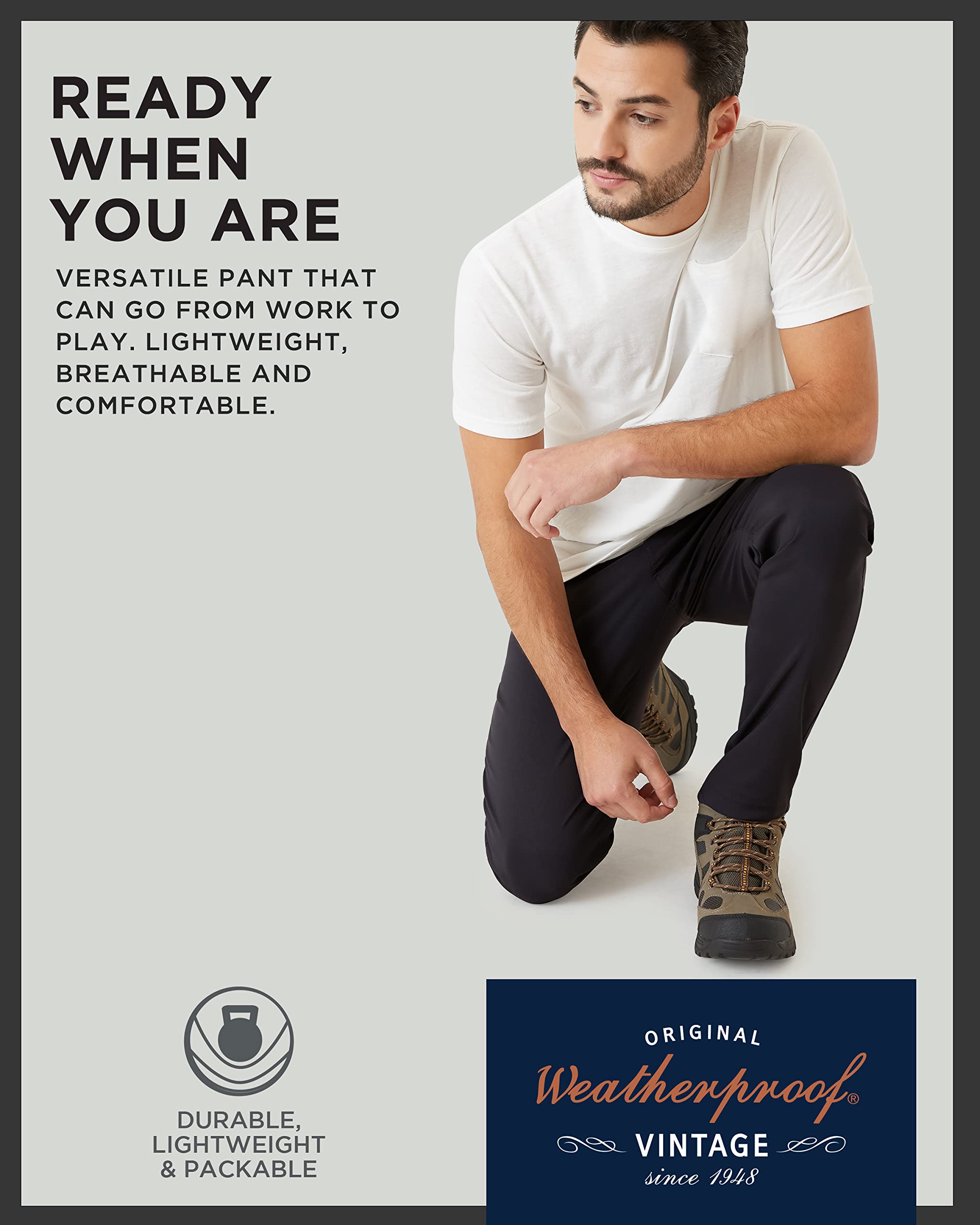 Weatherproof Vintage Hiking Pants for Men | Casual Stretch Pants for Men | Straight Slim Fit Chino Mens Tech Pants | Size 38W x