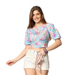 Leriya Fashion Women Crop Floral Top With Cap Sleeves For Office Wear, Casual Wear Both Use To Western Top & Saree For Blouse (X