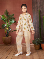 Aarika Girls Peach Colour Floral Print Cotton Co-ord Set (5-15 Years)