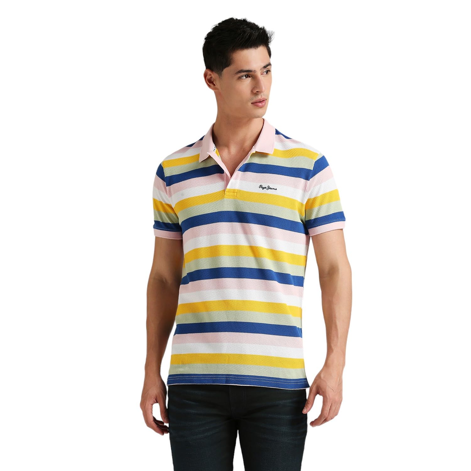 Pepe Jeans MenS Striped Regular Fit T-Shirt (Pm542186_Pink_Multi