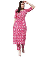 Gosriki Women'S Cotton Blend Printed Straight Kurta With Pant (Azrak-Pink-Gs_Xxl_Pink_Xx-Large)