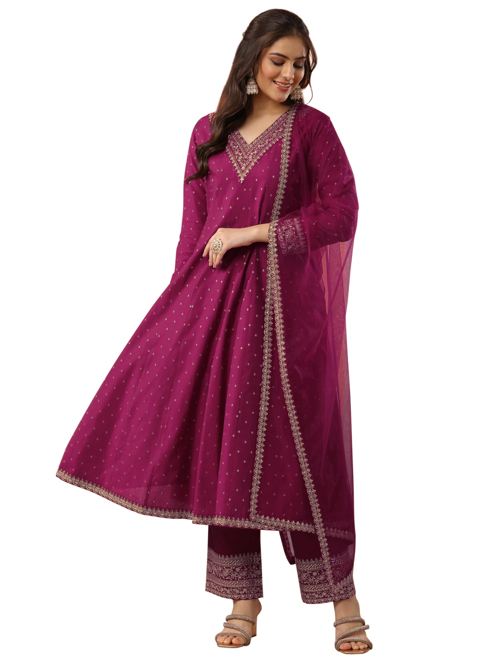 Libas Woven Design Silk blend Flared Kurta set for Women (49889XXL)