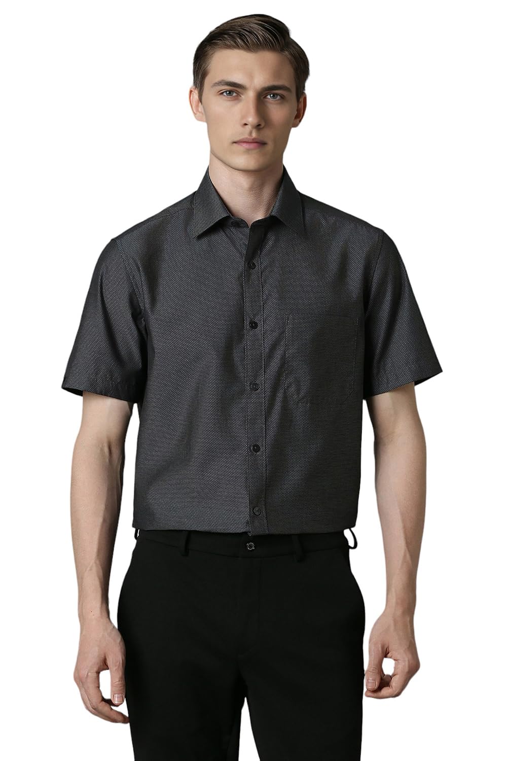 Louis Philippe Men Grey Regular Textured Half Sleeves Formal Shirt