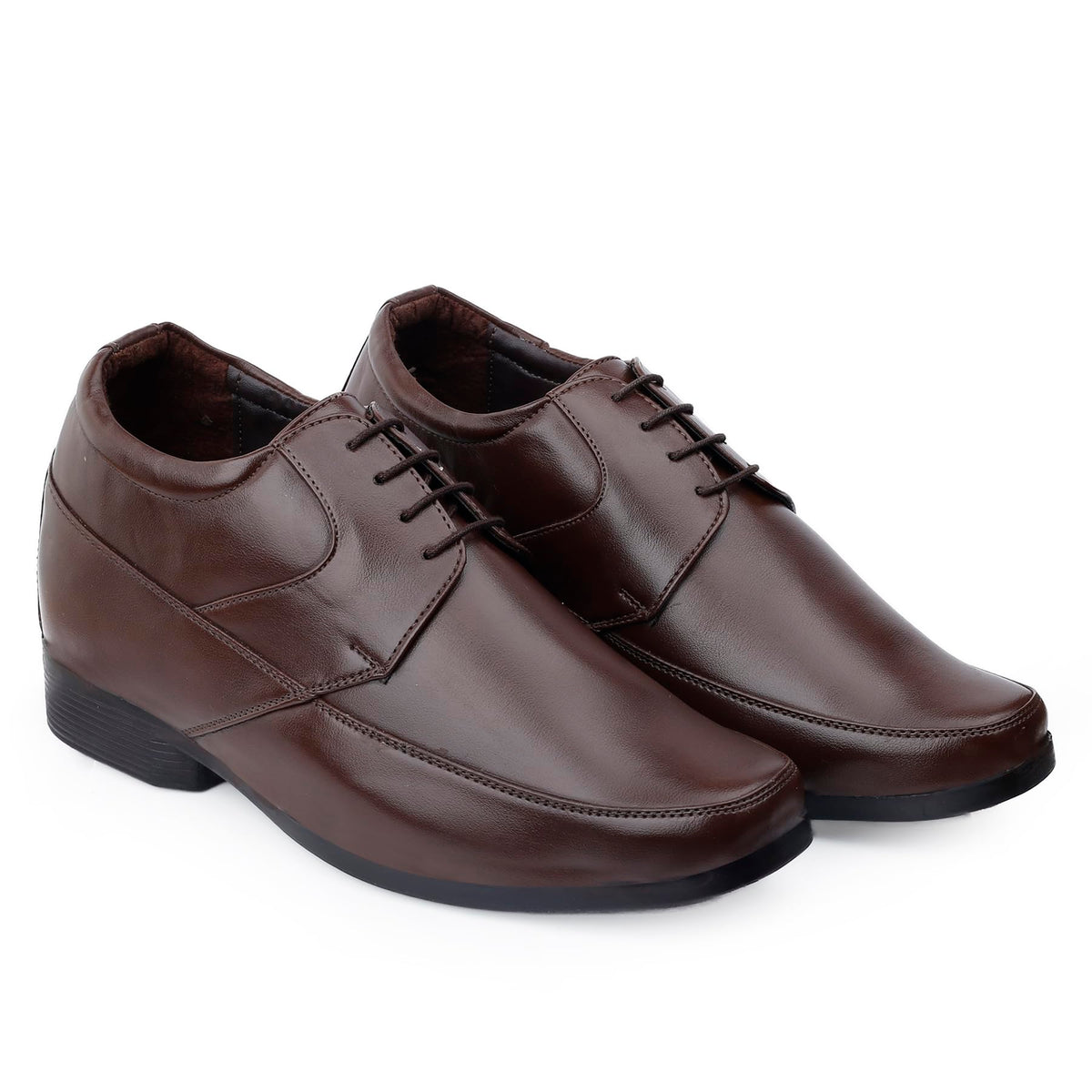 BXXY Mens 3 Inch Hidden Height Increasing Faux Leather Material, Brown Casual Formal Laceup Derby Shoe. 8 UK 8