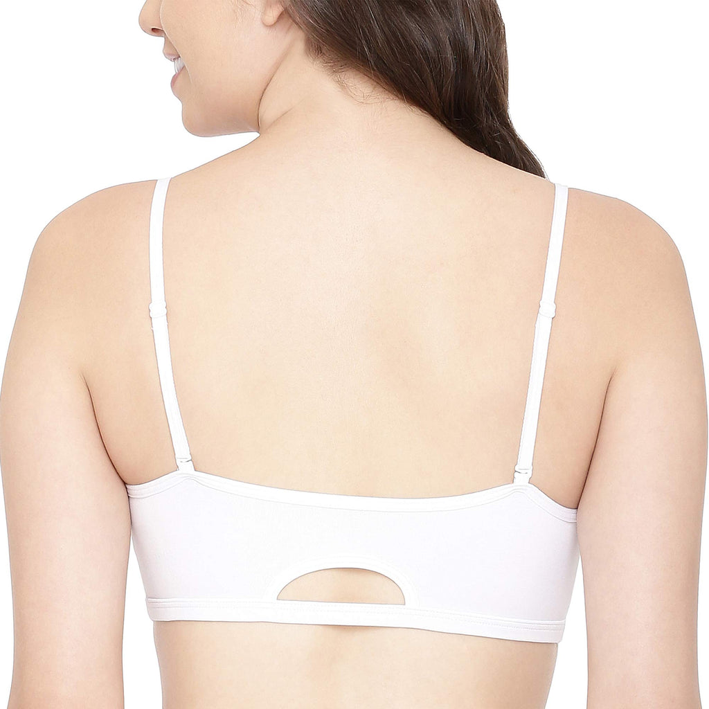 Enamor A022 Basic Cotton Stretch Cami with Detachable Straps Bra - Non-Padded Wirefree High Coverage - White