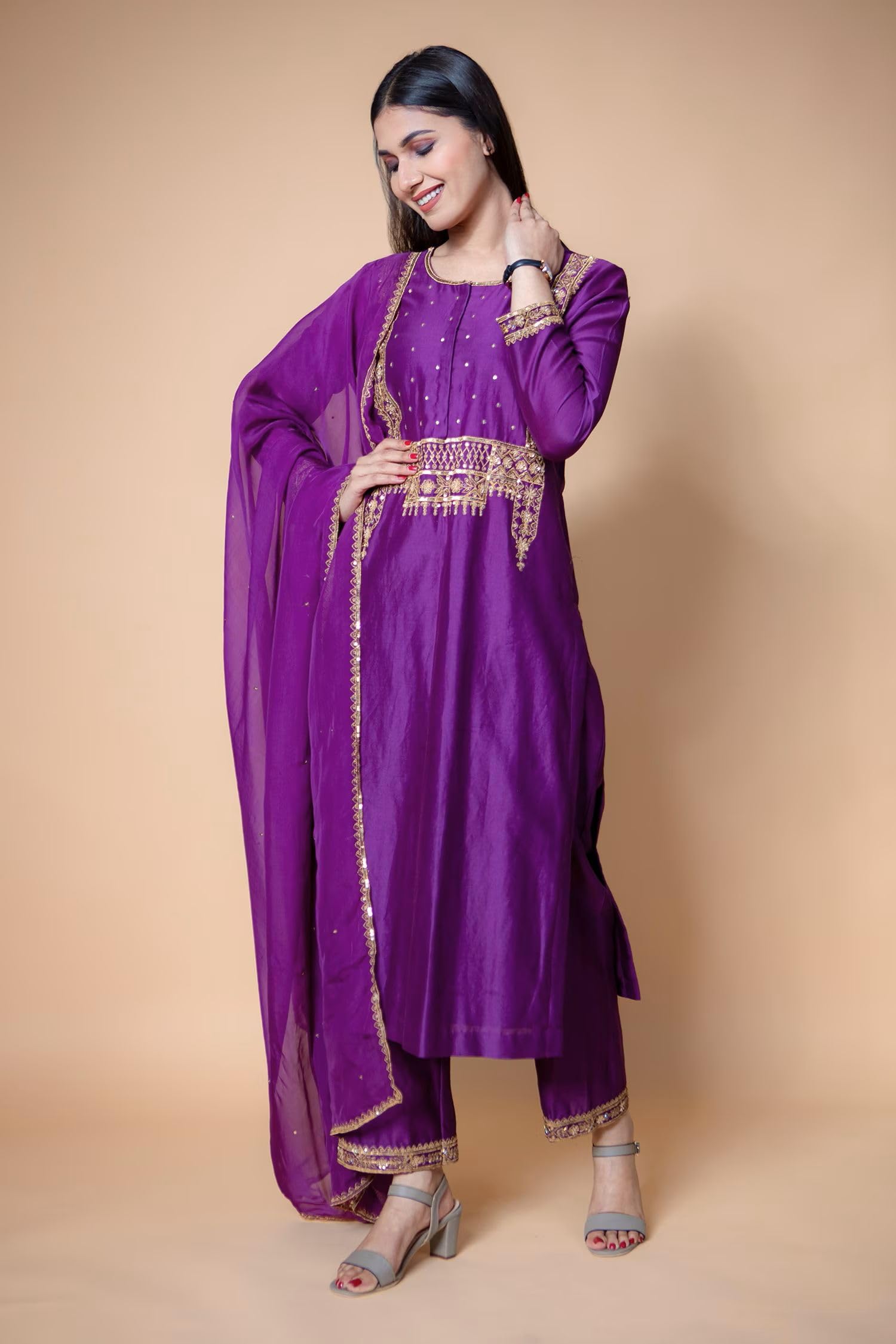ANNI DESIGNER Women s Kurta with Trousers and Dupatta, Begani, XL