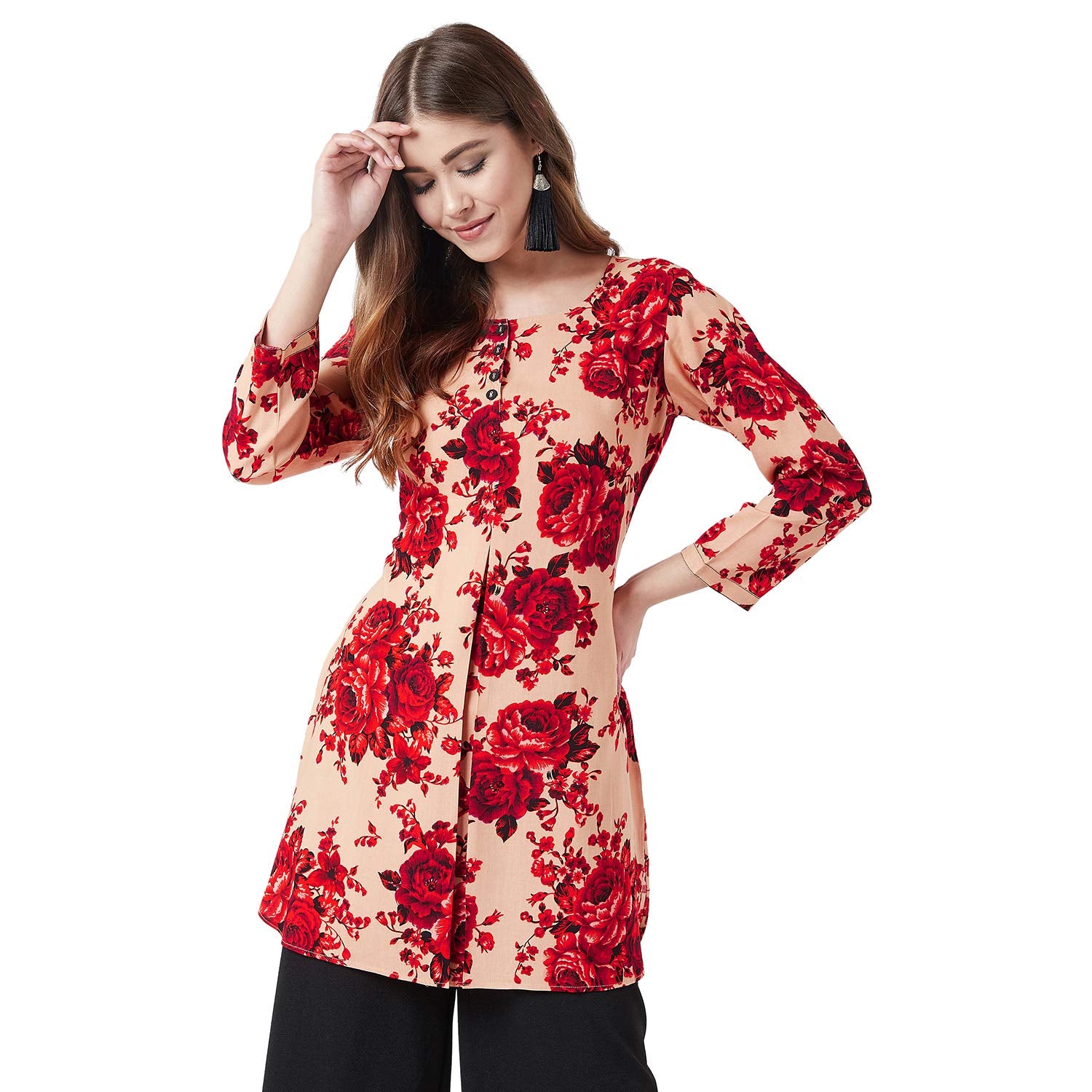 Tissu Women'S Rayon Beige Floral Printed Straight Kurti (Tissu-2012-38_Beige_M)