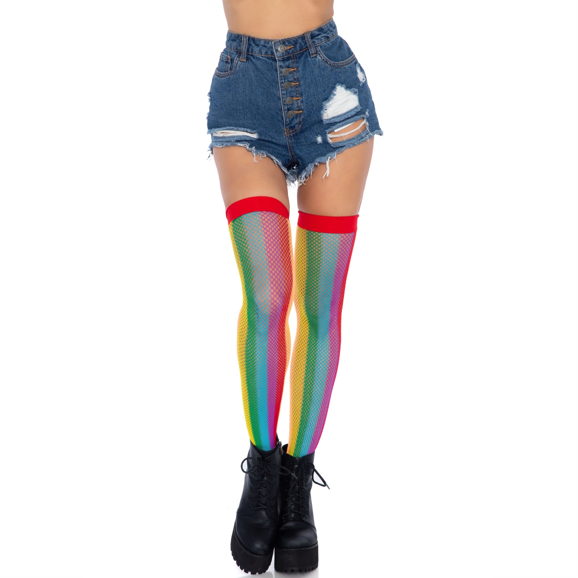 Rainbow fishnet thigh highs. - O/S / MULTICOLOR
