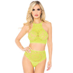 2PC Crochet lace halter crop t - MED/LGE / NEON YELLO