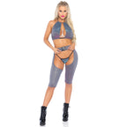 3 PC Iridescent shimmer halter - MED/LGE / SILVER