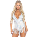 Fringe halter bodysuit. - SML/MED / SILVER