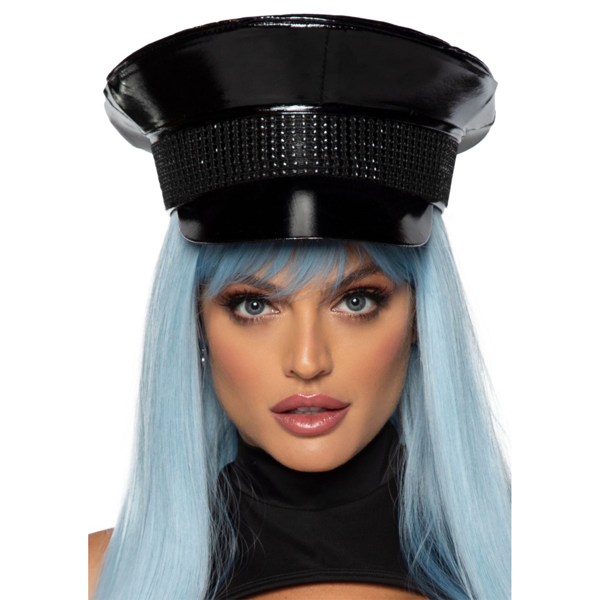 Rhinestone trimmed military ha - O/S / BLACK