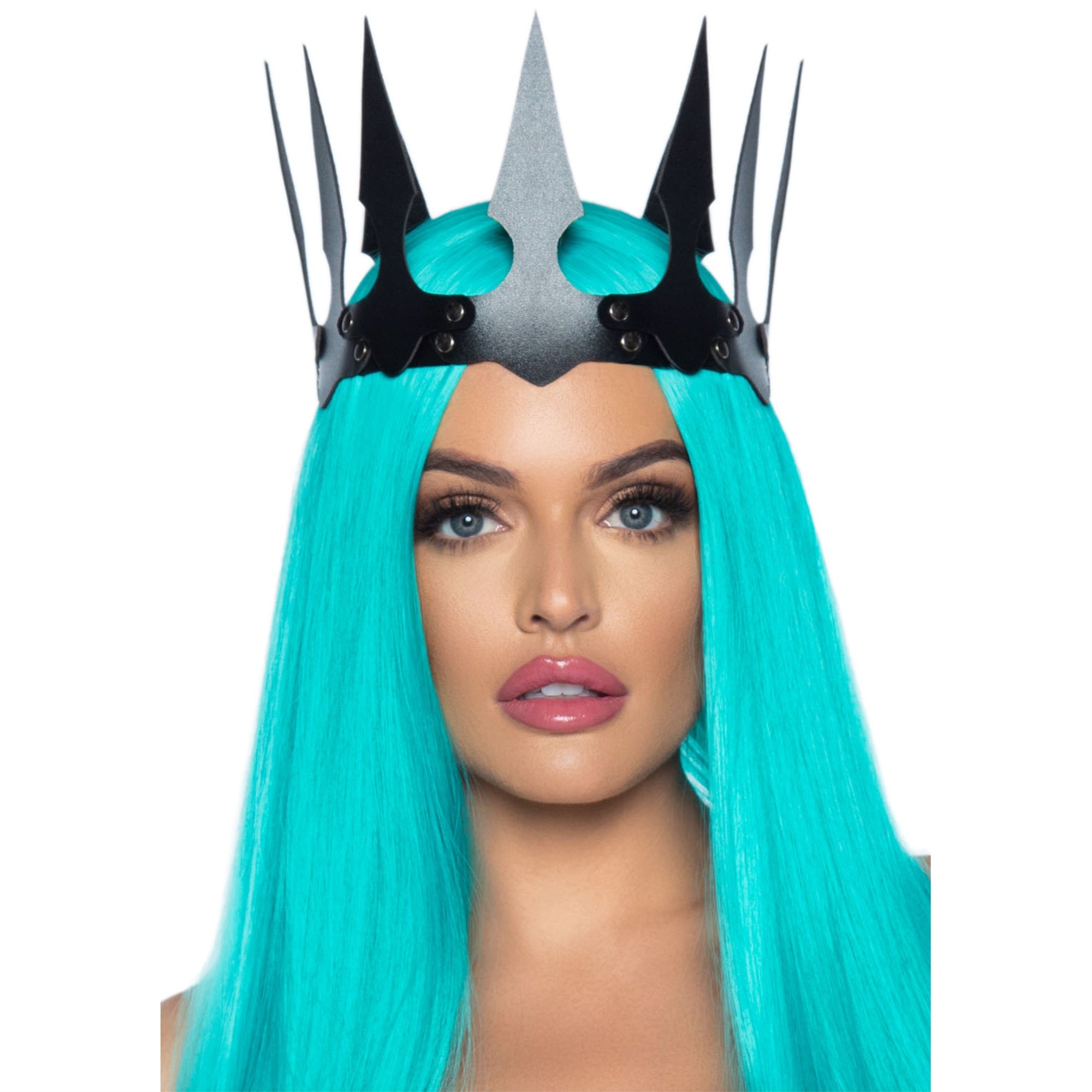 Faux leather spiked crown. - O/S / BLACK