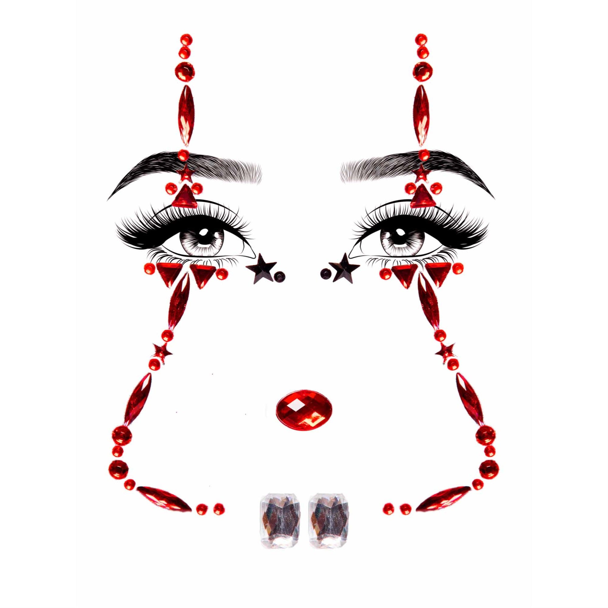 Clown adhesive face jewels sti - O/S / RED