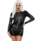 Spandex rhinestone skeleton dr - SMALL / BLACK