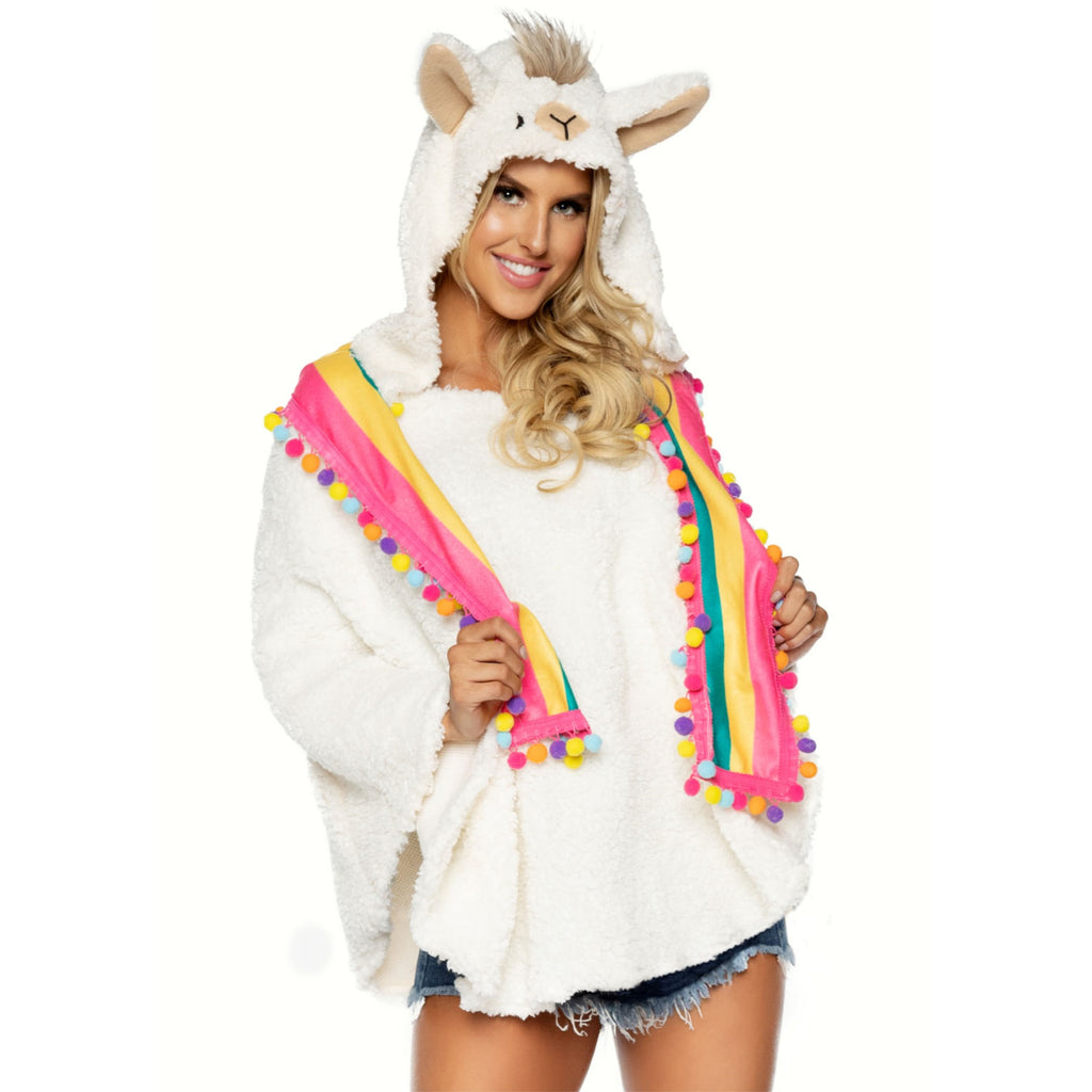 Llama Poncho, features plush p - O/S / MULTICOLOR