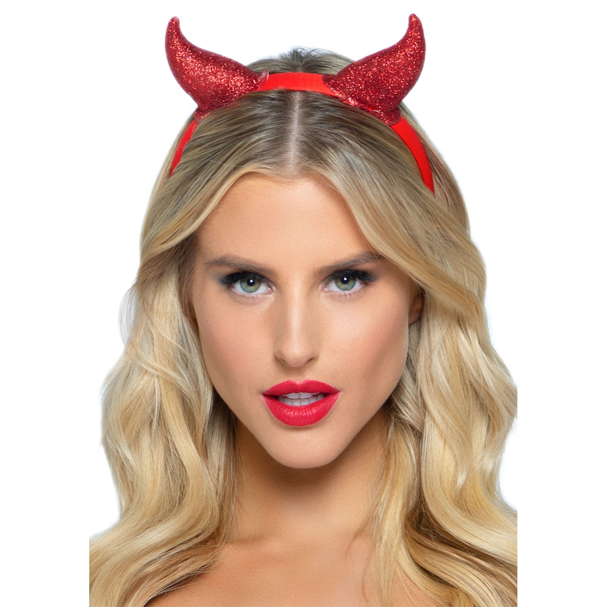 Latex glitter devil horn headb - O/S / RED