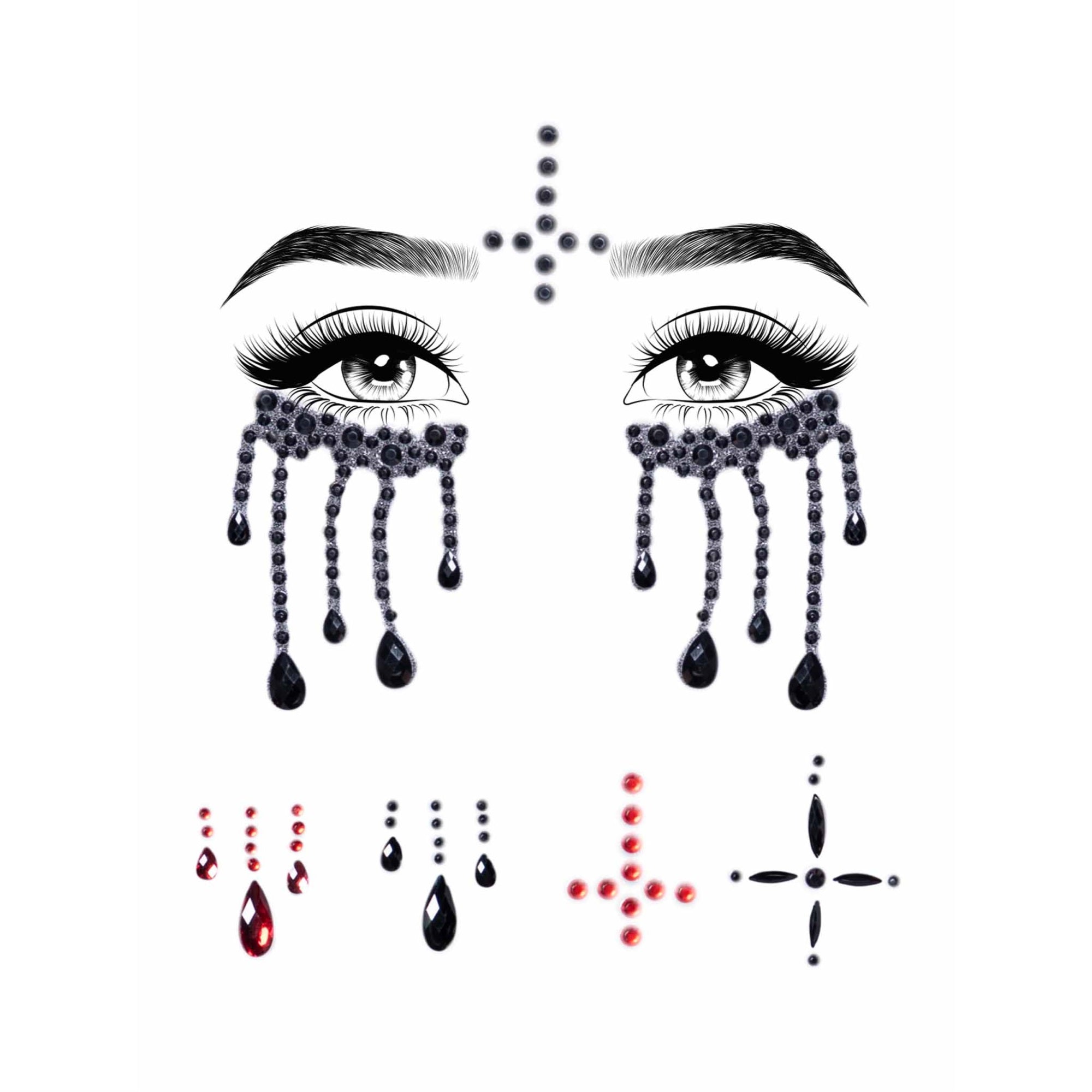Possessed adhesive face jewels - O/S / BLACK/RED