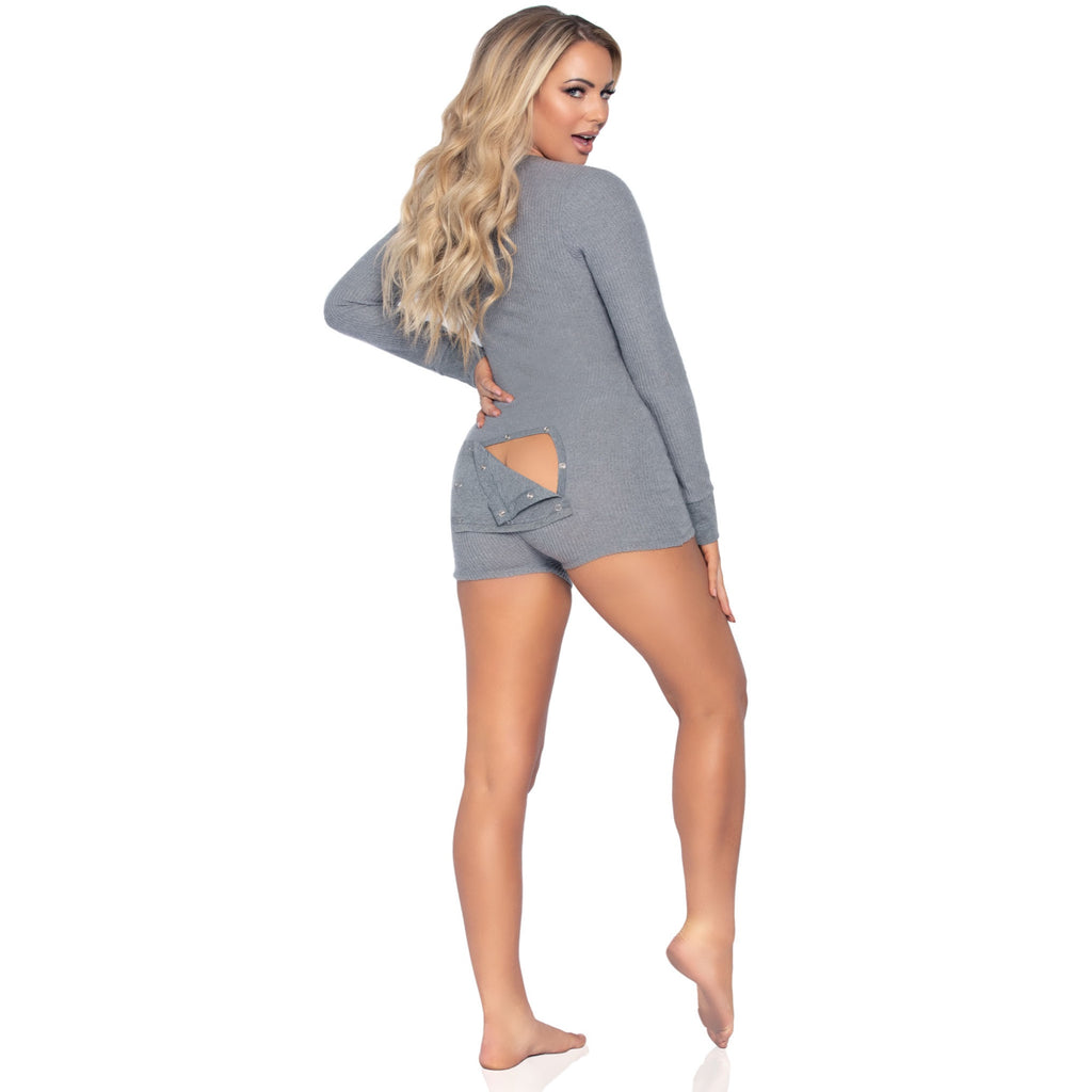 Brushed rib romper long johns - X-LARGE / GREY
