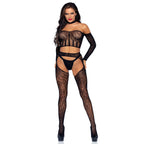 3 PC Lace long sleeve halter c - O/S / BLACK