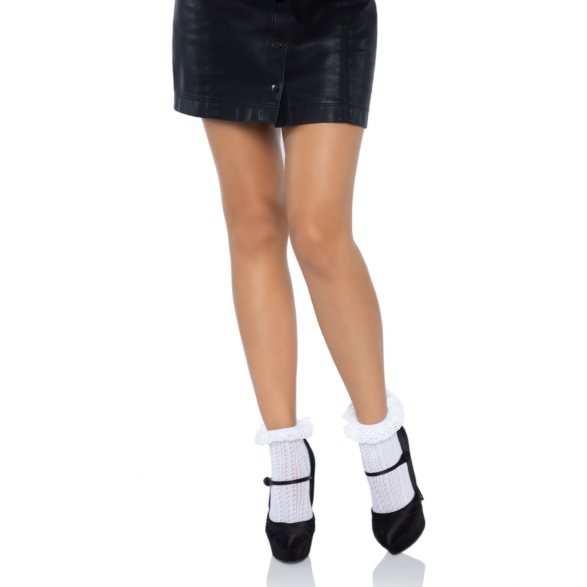 Zig zag crochet anklet socks w - O/S / WHITE