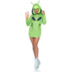 Alien fleece hoodie dress. - SMALL / GREEN