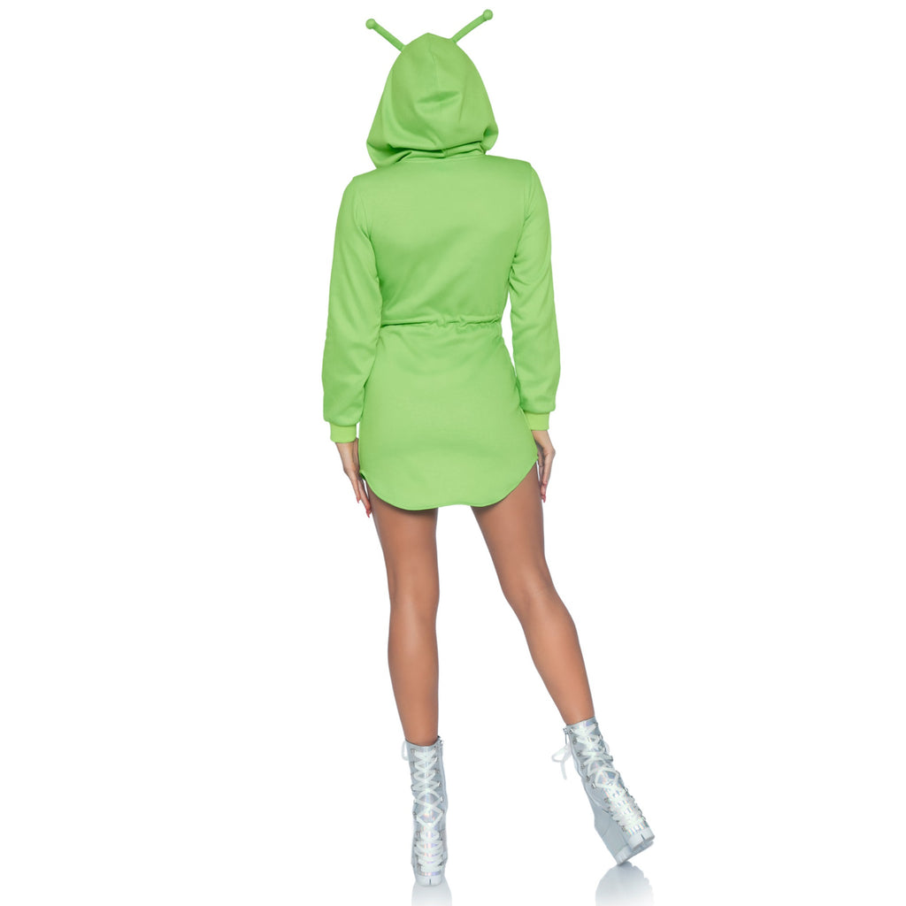 Alien fleece hoodie dress. - MEDIUM / GREEN