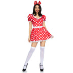2 PC Polka dot dress with ruch - SMALL / RED/WHITE