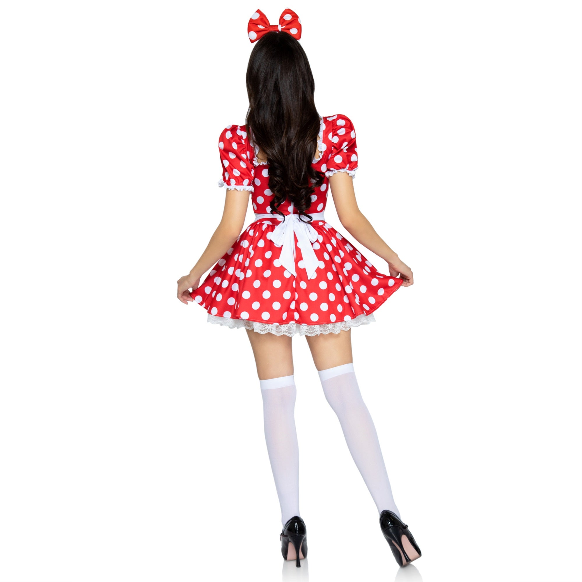 2 PC Polka dot dress with ruch - MEDIUM / RED/WHITE