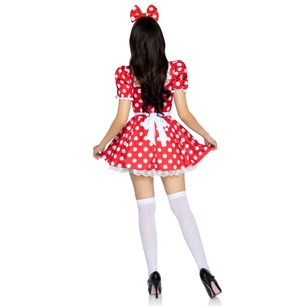 2 PC Polka dot dress with ruch - LARGE / RED/WHITE