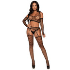 3 PC Net crop top, garter stoc