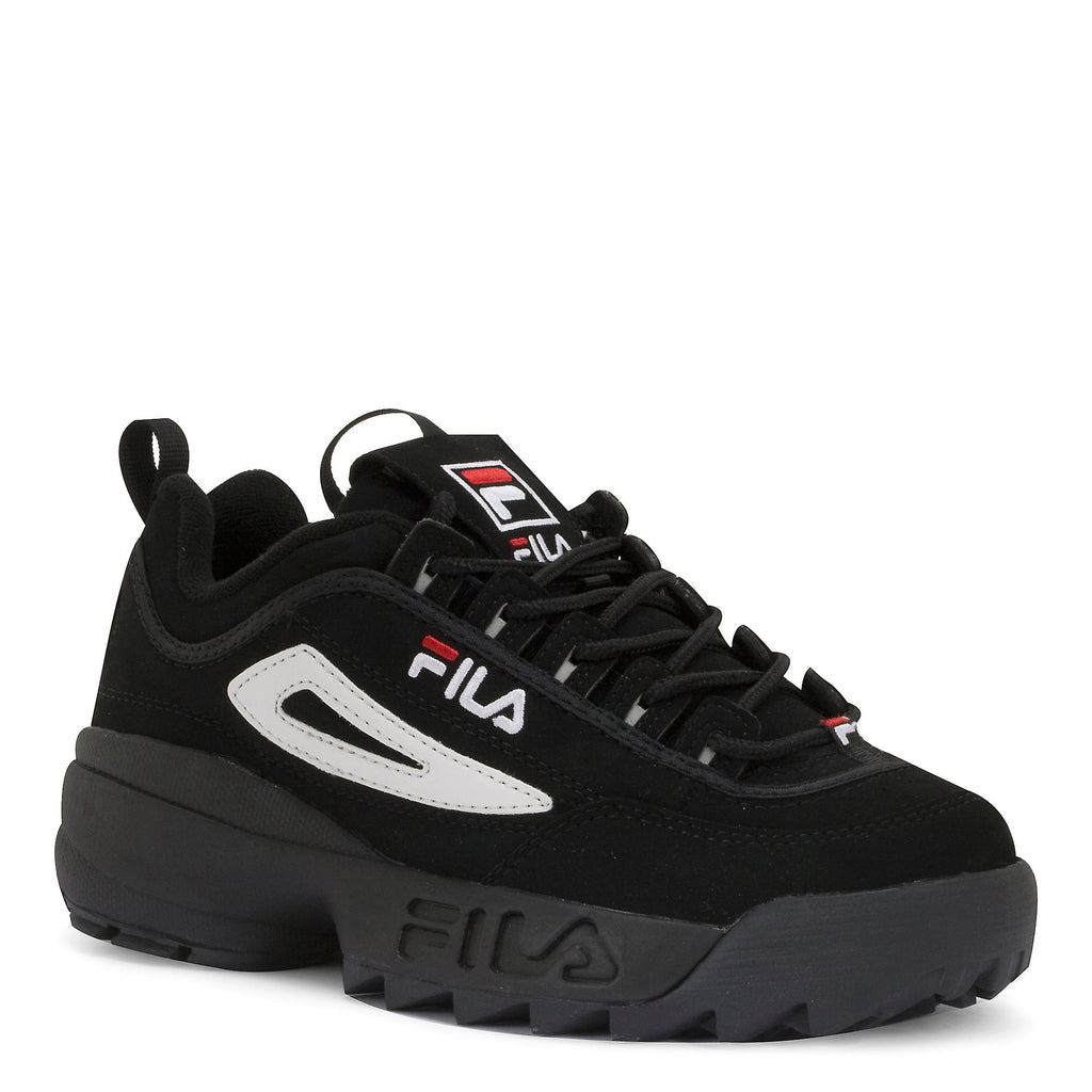 Fila Men's Strada Disruptor fashion sneakers, Black/White/Vin Red, 8.5 US