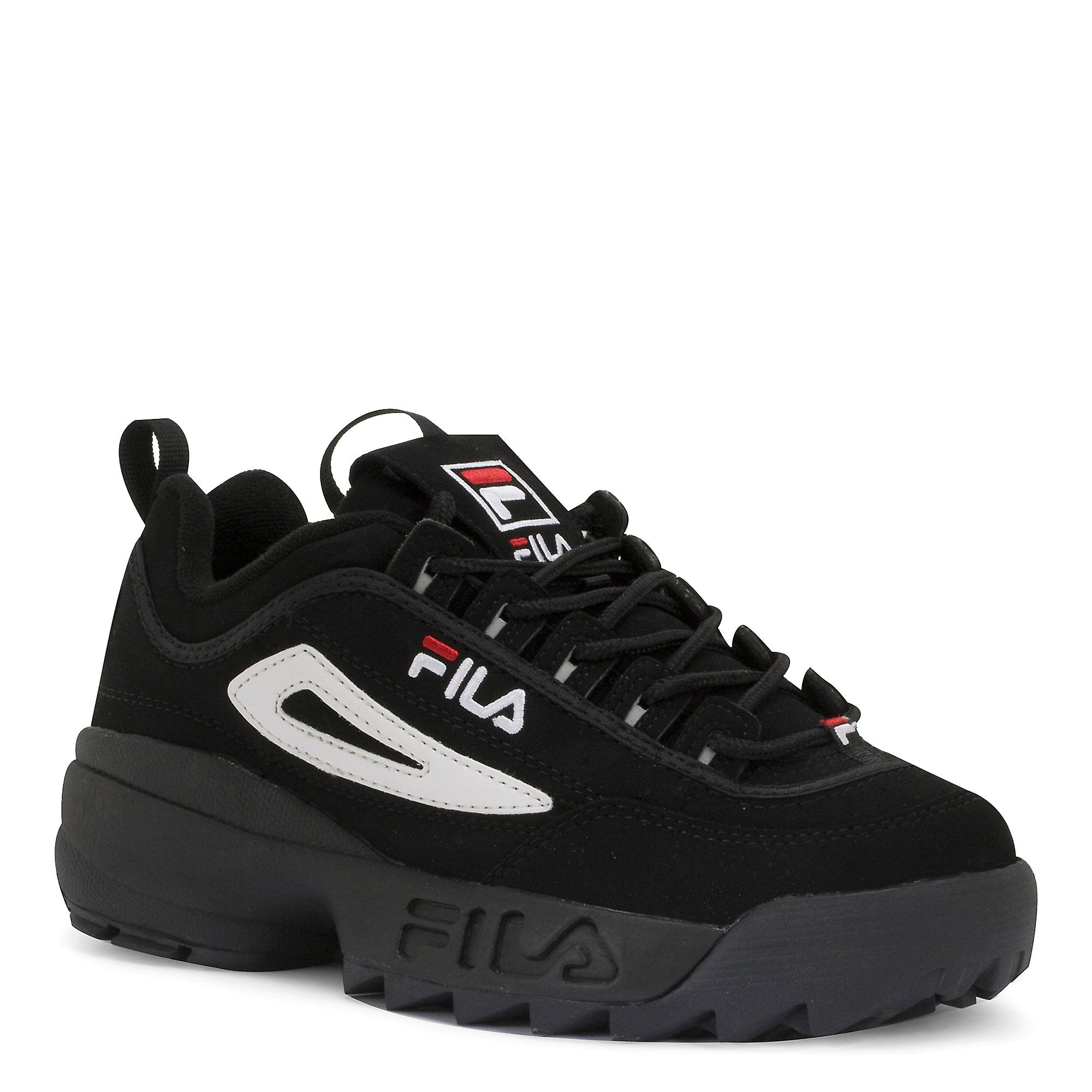 Fila Men's Strada Disruptor fashion sneakers, Black/White/Vin Red, 8.5 US